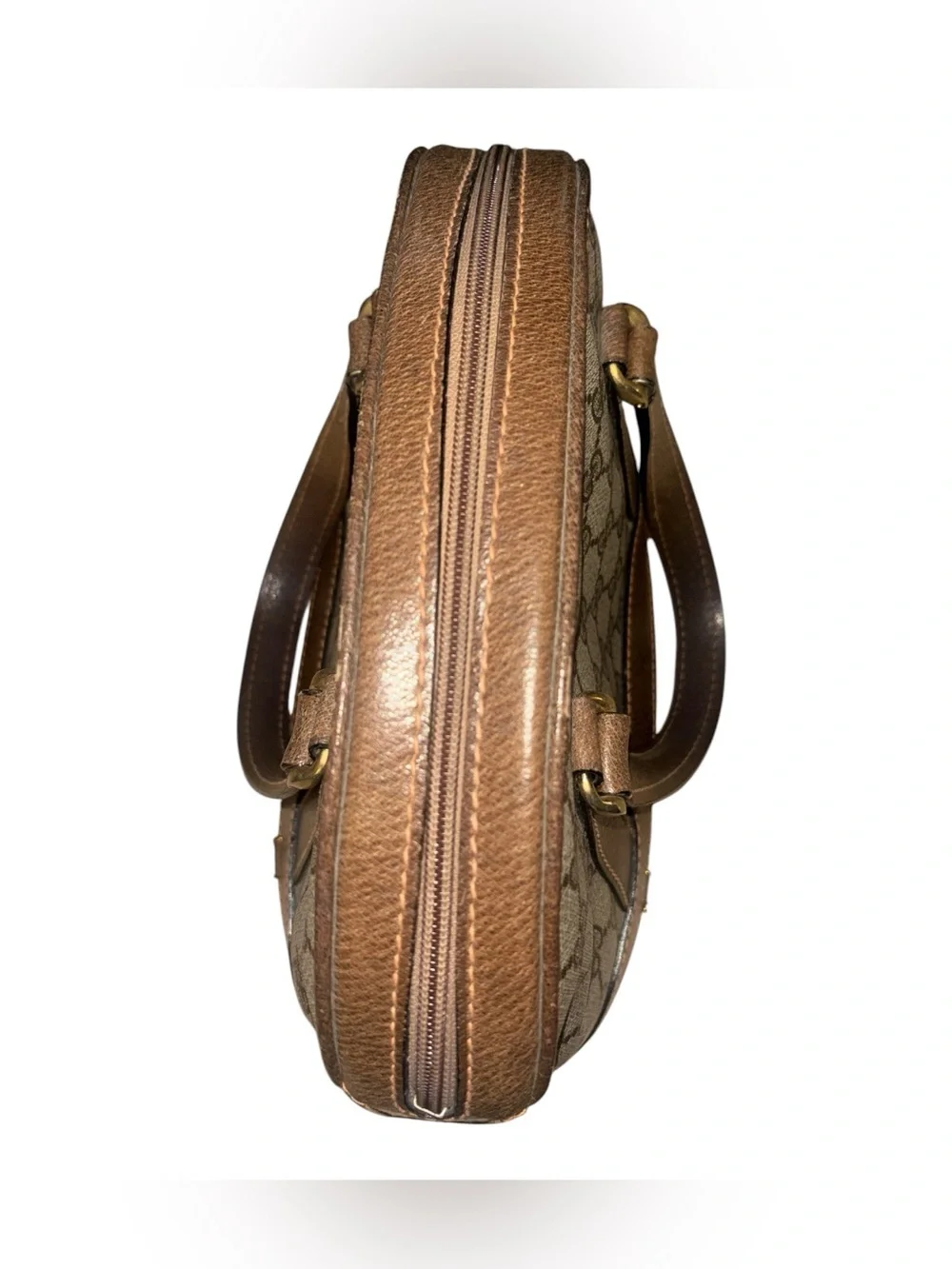 Gucci Beige GG Canvas and Brown Leather Top-Handle Satchel
